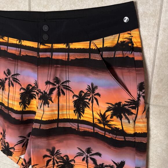 Sea-Doo Board Shorts Women Medium Swim Trunks Palm Trees Beach Sunset NWT - Picture 2 of 8